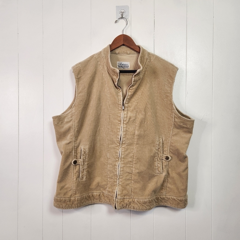Vintage Beige Corduroy Chore Vest 1990s 90s Stretch Plus Size 20W Cabin Winter